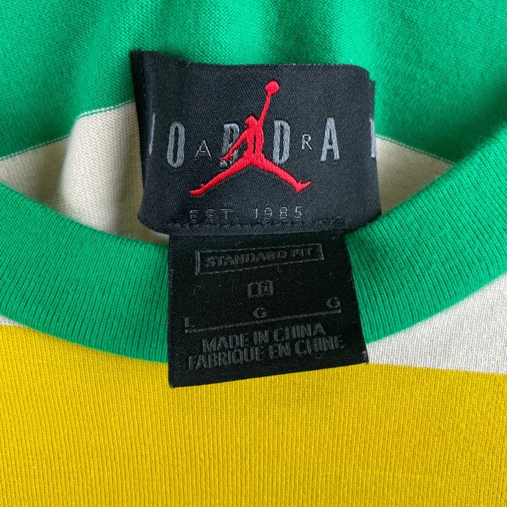 Jordan DNA HBR Striped T Shirt Men L Green Yellow White Embroidered Logo Tee Air